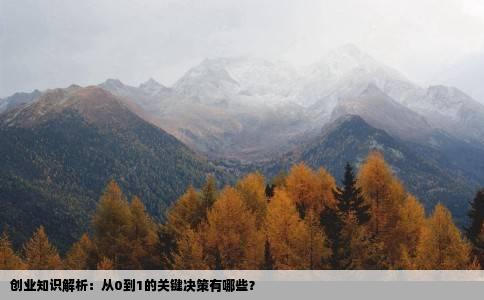 创业知识解析：从0到1的关键决策有哪些？
